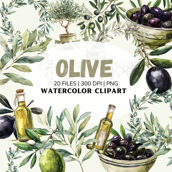 Olive watercolor clipart png - Olive Wreath Watercolor, Olive oil, tree, wedding clipart - round frame Instant Download Commercial Use