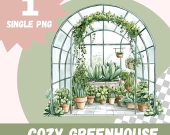 Serre PNG Clipart, illustrations de jardinage aquarelle, téléchargement numérique pour l'artisanat, les plantes et l'art de la nature, usage commercial, journal de jardin