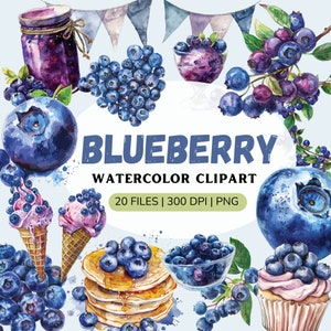Clipart blueberry watercolor png | Blueberries | digital png | blueberry graphics | instant download commercial use | cupcakes png | Fruit