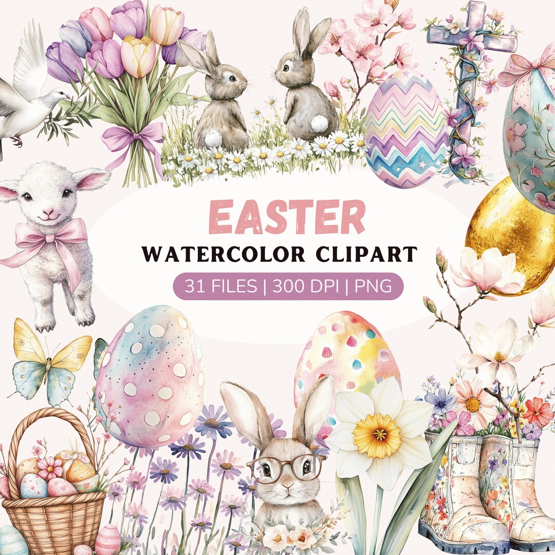 Watercolor Easter Clipart Bundle, Easter Basket, Easter Wreath Png ...