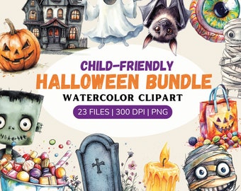 Clipart fofo de Halloween | pacote de clipart de aquarela de Halloween | Halloween infantil | clipart de monstro fofo | Halloween infantil | clipart assustador