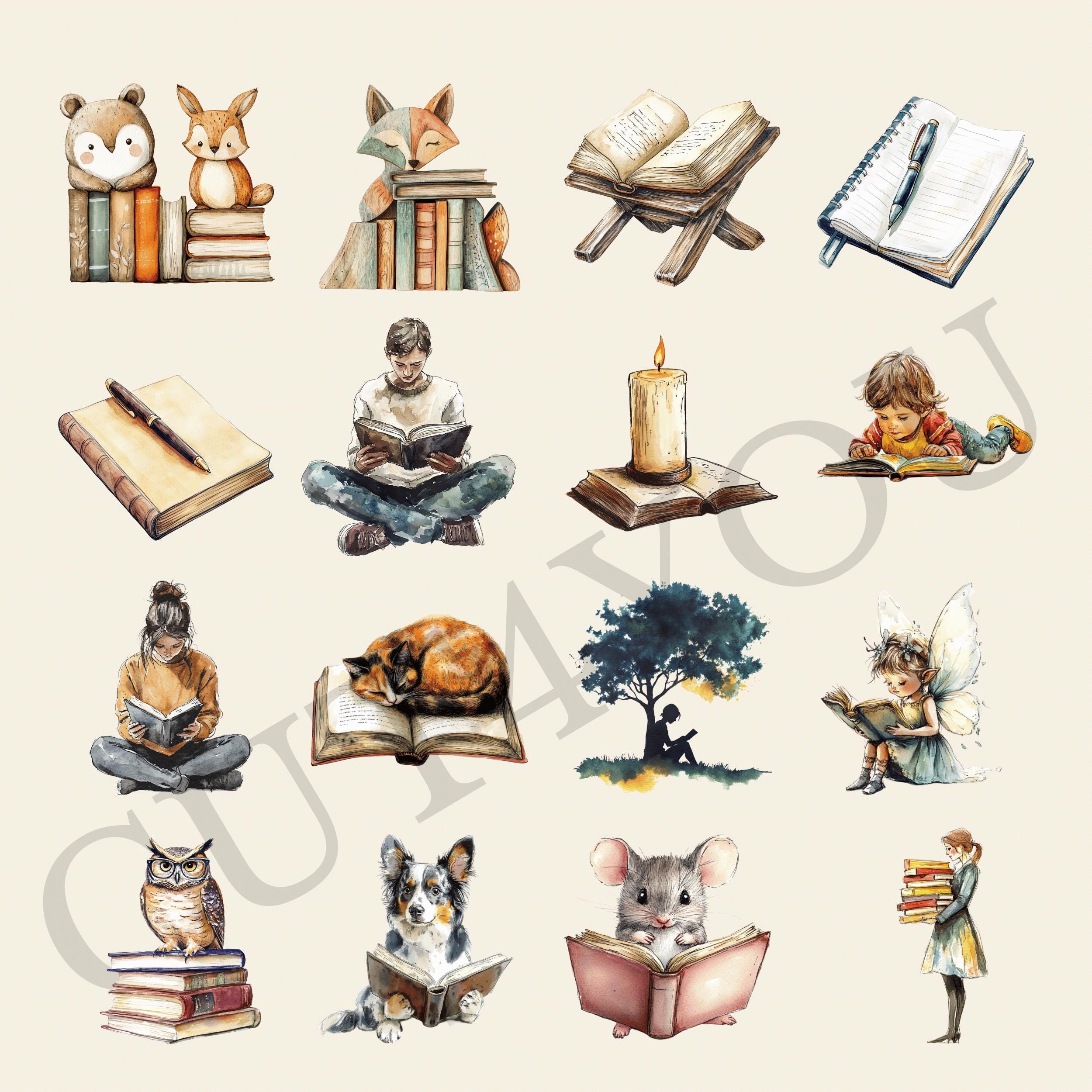 Watercolor Books Digital Downloads, Painted Literary Clipart, PNG Book ...