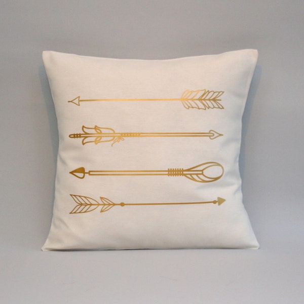 Gold Arrows Pillow cover, gold pillow, Arrow cushion, throw pillow, metallic gold pillows, 16x16, 18x18, 20x20, 24x 24, 26x26, throw pillows