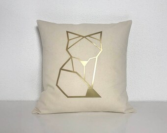 Fox pillow cover, Metallic gold pillow cover, throw pillow, nursery decor fox, gold cushion fox, abstract 16x16, 18x18, 20x20, 24x 24, 26x26