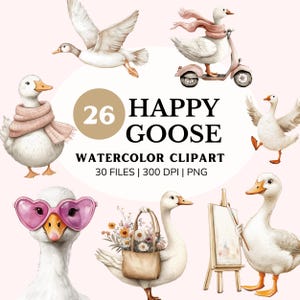 Goose Clipart, Cute Watercolor Spring Art, Birthday Party Decor, Baby Shower Graphics, Commercial Use PNG, Silly goose png, Vintage