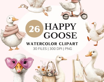Goose Clipart, Cute Watercolor Spring Art, Birthday Party Decor, Baby Shower Graphics, Commercial Use PNG, Silly goose png, Vintage