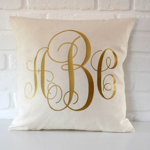 Personalized Monogrammed pillow Gold throw pillow cover 16x16 18x18 20x20 24x24 Monogram Pillow Cushion Gold Monogram image 1