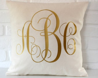 Personalized Monogrammed pillow - Gold throw pillow cover - 16x16 18x18 20x20 24x24 -  Monogram Pillow- Cushion Gold Monogram -