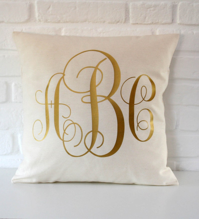 Personalized Monogrammed pillow Gold throw pillow cover 16x16 18x18 20x20 24x24 Monogram Pillow Cushion Gold Monogram image 1
