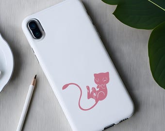 Mew Vinyl Decal – Cute Legendary Psychic Cat Sticker for Laptop, Water Bottle, Car Window | Gamer Gift | Anime Vinyl Sticker