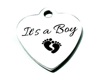 Beautiful Stainless Steel ITS A BOY heart shaped charm