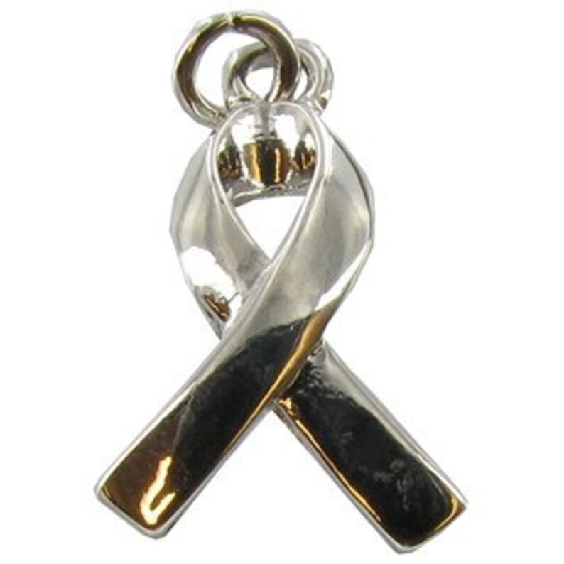 Melanoma Awareness Heart Charm – Sterling Silver Plated, Black Ribbon, 5/8 Inch, Fundraising & Support Jewelry - View #7
