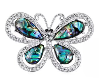 Stunning ABALONE BUTTERFLY Brooch with Crystal Accents