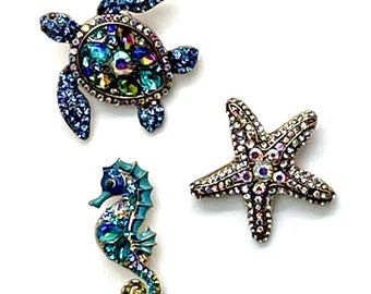 Stunning OCEAN TREASURES 3 Piece Brooches with Swarovski Crystals