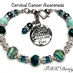Stunning CERVICAL CANCER AWARENESS Bracelet - Made with Swaroski Crystal and Lampwork Beading!