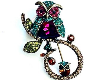 Stunning FLIRTY NIGHT OWL Swarovski Crystal Brooch