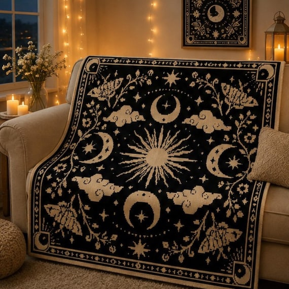 Celestial Overlay Mosaic Crochet Pattern, Sun and Moon Blanket Chart, Mystic Astrology Crochet PDF, Cosmic Tapestry Pattern