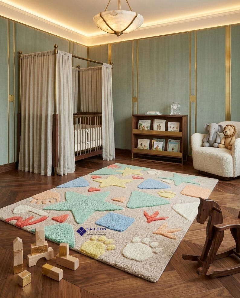 Hand Tuffted Rugs Hand Tufted Wool Kids Rug – Pastel Shapes, Paw Prints, 3D Play Mat - Etsy