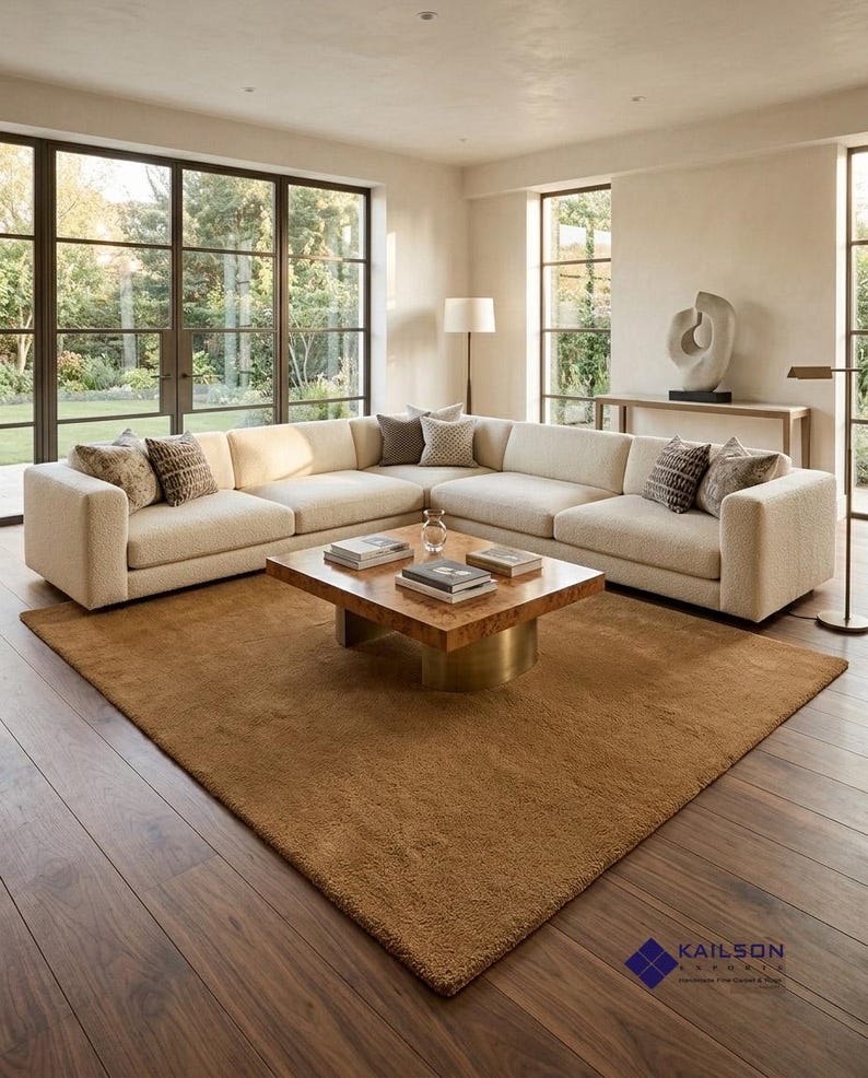 Handmade Camel Wool Area Rug, Soft Shaggy Plush, Modern Neutral Carpet ...