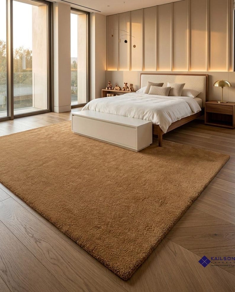 Handmade Camel Wool Area Rug, Soft Shaggy Plush, Modern Neutral Carpet ...