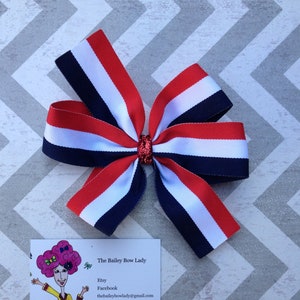 Red White and Blue Hair Bow/Flag Hair Bow/Striped Hair Bow/Fourth of July Hair Bow/Summer Hair Bow/Patriotic Hair Bow/American Hair Bow