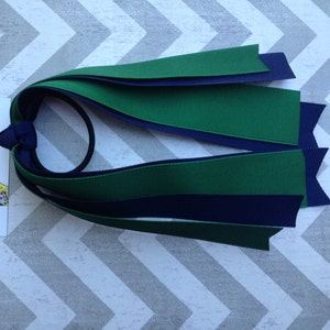 Navy and Dark Green School Uniform Ponytail Streamer/School Bow/Ponytail Streamer/Ponytail Bow/Ponytail Hair Bow/Hair Bow/Bow/Navy Green Bow image 1