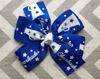 Ready to Ship Royal and White Cheerleader Hair Bow/Cheer Hair Bow/Cheerleader Hair Bow/Hair Bow