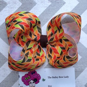 Autumn Herringbone Hair Bow/Fall Hair Bow/Thanksgiving Hair Bow/Boutique Hair Bow