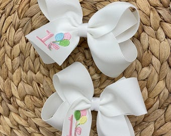 First Birthday/First Birthday Hair Bow/Balloons Hair Bow/Birthday Hair Bow/Happy Birthday/Birthday Hair Bow/Girls Birthday/Embroidered Bow