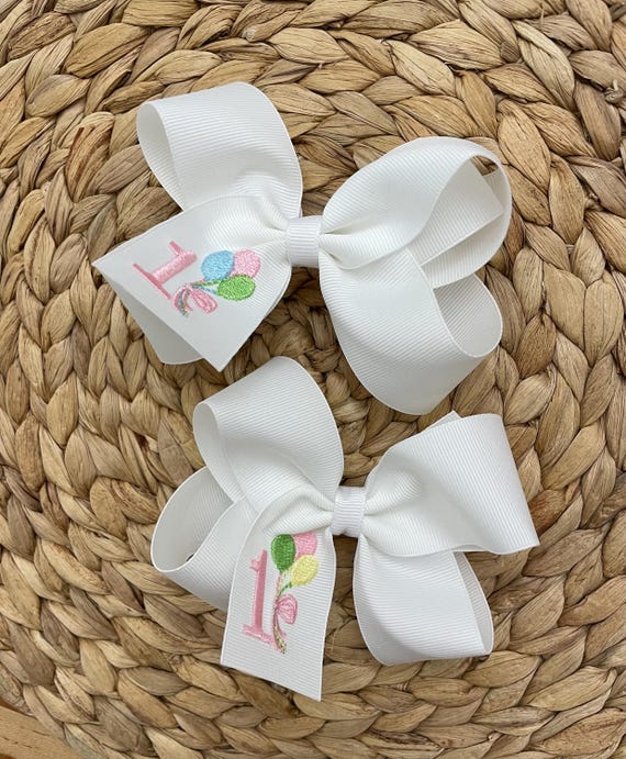 First Birthday/First Birthday Hair Bow/Balloons Hair Bow/Birthday Hair Bow/Happy Birthday/Birthday Hair Bow/Girls Birthday/Embroidered Bow