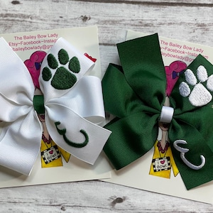 Paw Print Hair Bow-You choose colors/Paw Hair Bow/Paw Bow/Dog Hair Bow/Hair Bow/Bow/Embroidered Hair Bow/School Mascot Hair Bow/School Bow