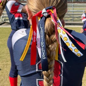 Personalized Softball Bows-Softball Ponytail Streamer-Softball Hair Bows-Softball Team Bows-Softball-Softball Hair Ties-Embroidered Bows