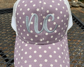 NC Cap/CC Cap/CC Hat/North Carolina/Embroidered Cap/Embroidered Gift/Baseball Cap/Baseball Hat/Ladies Hat/Polka Dot Hat/Purple Hat