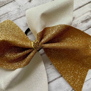 Tic Toc Glitter Cheer Bow/Cheer Bow/Glitter Cheer Bow/Glitter Vinyl Cheer Bow/Gold and White Glitter Cheer Bow/Cheer/Ready to Ship Cheer Bow