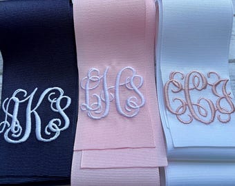 Monogrammed Bouquet Ribbon/Monogrammed Ribbon/Vine Monogram/Bridal Bouquet Sash/Prom Bouquet Sash/Bouquet Ribbon/Embroidered Ribbon/Flowers