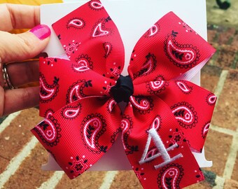Monogrammed Red Bandana Hair Bow/Western Hair Bow/Monogrammed Hair Bow/Hair Bow/Bow/Western/Birthday Hair Bow/Western Birthday Bow/Bandana