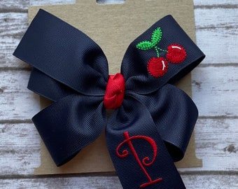 Monogrammed Embroidered Cherry Hair Bow/Cherry/Cherry Hair Bow/Monogrammed Hair Bow/Embroidered Hair Bow/Cherry Bow