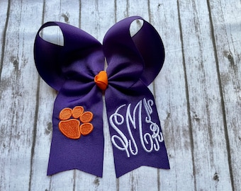 Monogrammed Clemson Cheer Bow/Clemson Hair Bow/Hair Bow