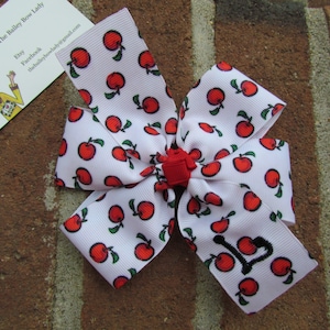 Monogrammed Back to School Apple Print Pinwheel Style Hair Bow/Apple Hair Bow/School Hair Bow/Monogrammed Hair Bow/Apple Picking Hair Bow