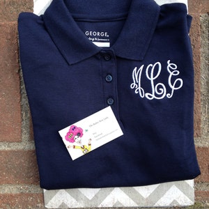 Monogrammed Navy and White School Uniform Girls Short Sleeve Polo Shirt/School Shirt/Personalized School Shirt/Navy Polo Shirt/Girls Size 10