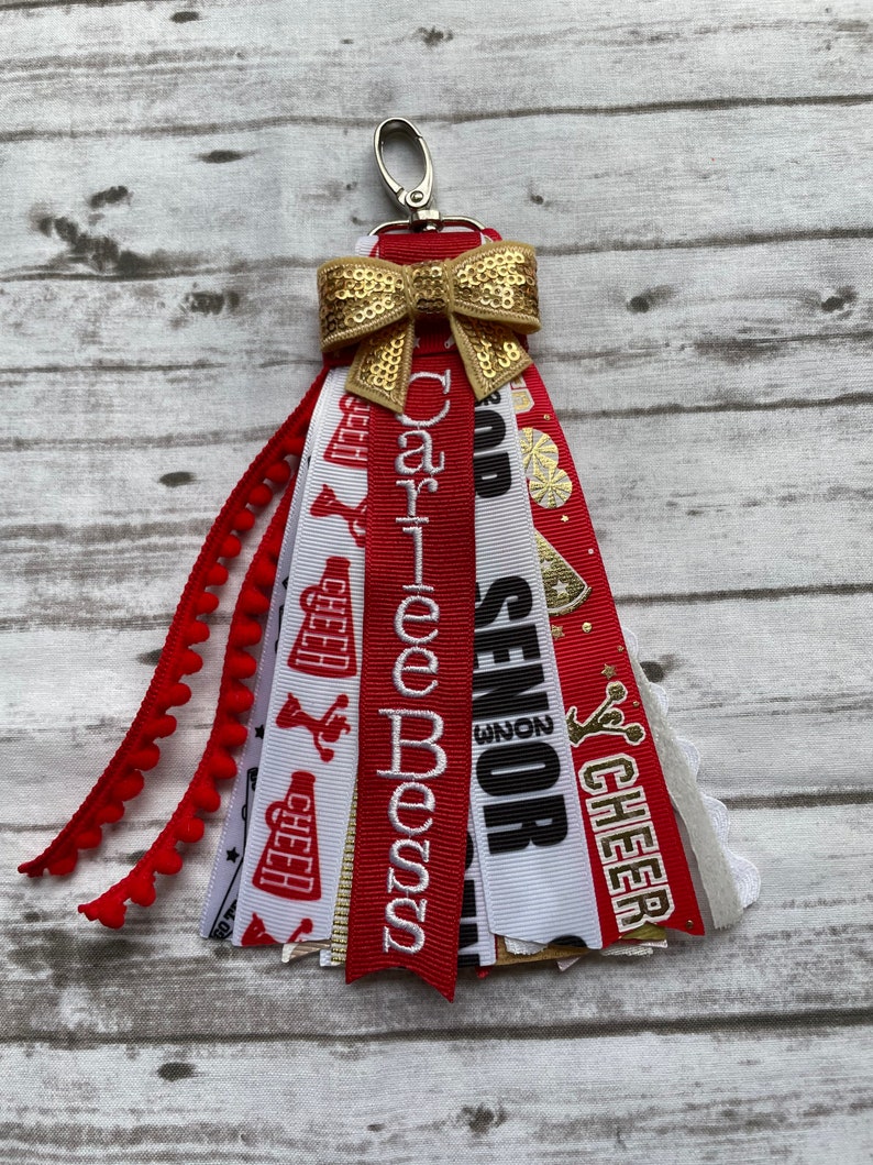 Cheer Zipper Charm/Zipper Pull/Cheer Bag Tag/Cheer Gift/Cheer/Bag Tag/Ribbon Charm/Cheer Bag ID image 2
