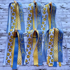 Personalized Softball Bows-Softball Ponytail Streamer-Softball Hair Bows-Softball Team Bows-Softball-Softball Hair Ties-Embroidered Bows