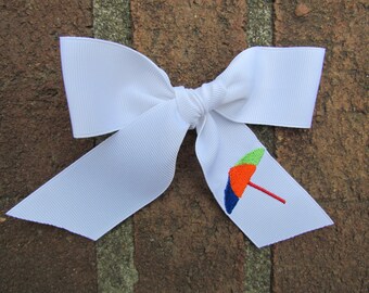 Beach Umbrella Hair Bow/Summer Hair Bow/Hair Bow/Embroidered Hair Bow/Beach Hair Bow/Summer Vacation Hair Bow
