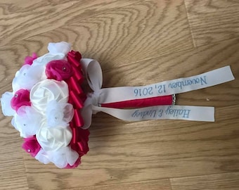 Embroidered Bridal Bouquet Ribbon/Personalized Ribbon/Monogrammed Ribbon/Bouquet Ribbon/Prom Bouquet Ribbon/Floral Bouquet Ribbon