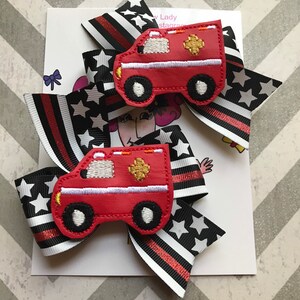 Firefighter Medic Pigtail Hair Bows/Firefighter Hair Bows/Pigtail Hair Bows