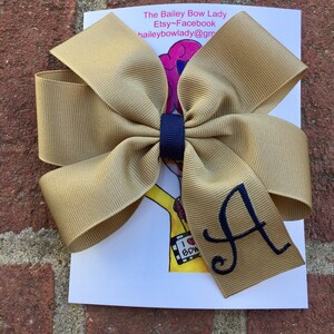 Khaki and Navy Monogrammed Hair Bow/School Hair Bow/School Bow/Monogrammed Hair Bow/Khaki Hair Bow/Bow/Hair Bow