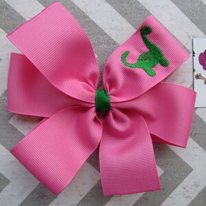 Dinosaur Hair Bow/Dinosaur Bow/Embroidered Hair Bow/Hair Bow/Dinosaur Birthday Party/Dinosaur Girl/Girl Gift