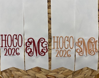 Monogrammed Homecoming Bouquet Ribbon/Monogrammed Ribbon/Vine Monogram/Bouquet Sash/Bouquet Ribbon/Embroidered Ribbon/HOCO/Homecoming