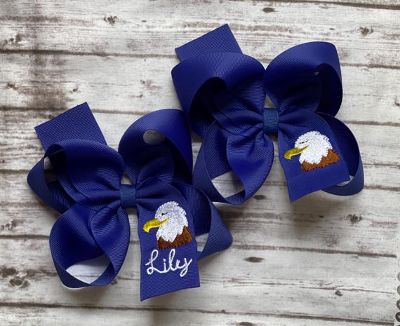 Eagle Hair Bow/Embroidered Eagle Hair Bow/School Mascot Hair Bow/Hair Bow/Eagle/Eagle School Mascot Hair Bow/Eagle Gift/Name Hair Bow