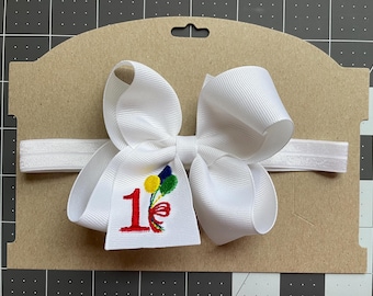 First Birthday/First Birthday Hair Bow/Balloons Hair Bow/Birthday Hair Bow/Happy Birthday/Birthday Hair Bow/Girls Birthday/Embroidered Bow